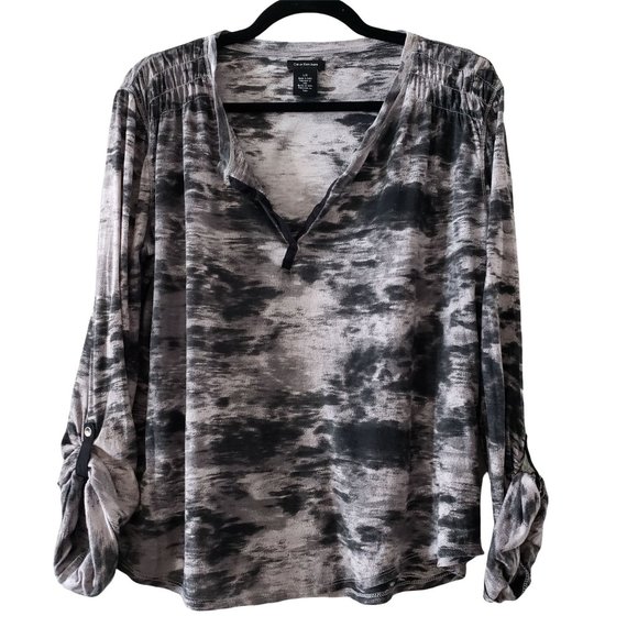 Calvin Klein Jeans Tops - Calvin Klein Jeans Tie Dye Top, High/Low, Cropped, Long Sleeve, Black & White, L
